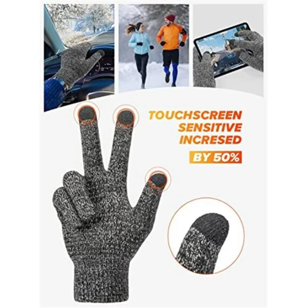 Mens Womens Winter Gloves Touchscreen Warm Knit Merino Wool Cold Weather